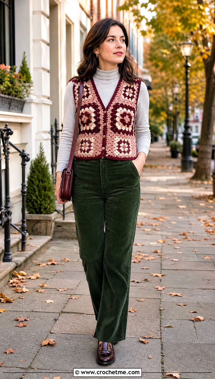Paul McCartney Buttoned Crochet Vest With Corduroy Pants And Loafers - 35 paul mccartney crochet vest outfit ideas