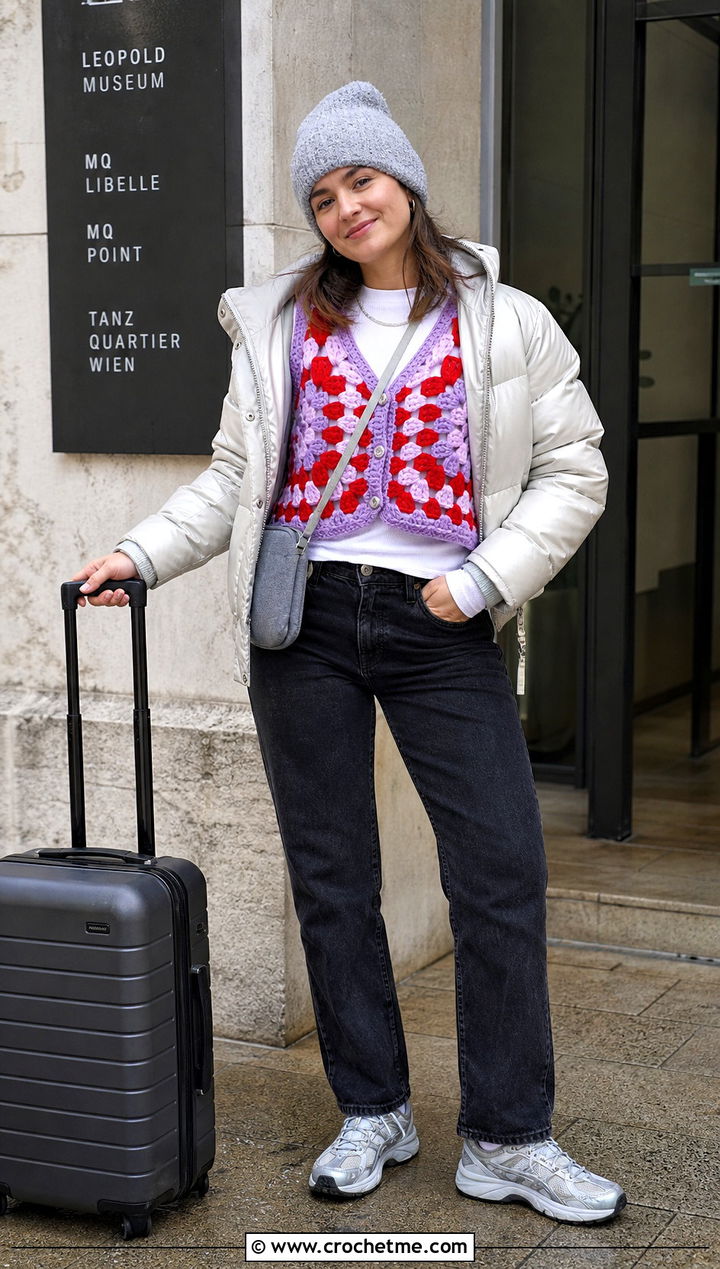 Paul McCartney Crochet Vest With Open Puffer Jacket And Jeans - 35 paul mccartney crochet vest outfit ideas