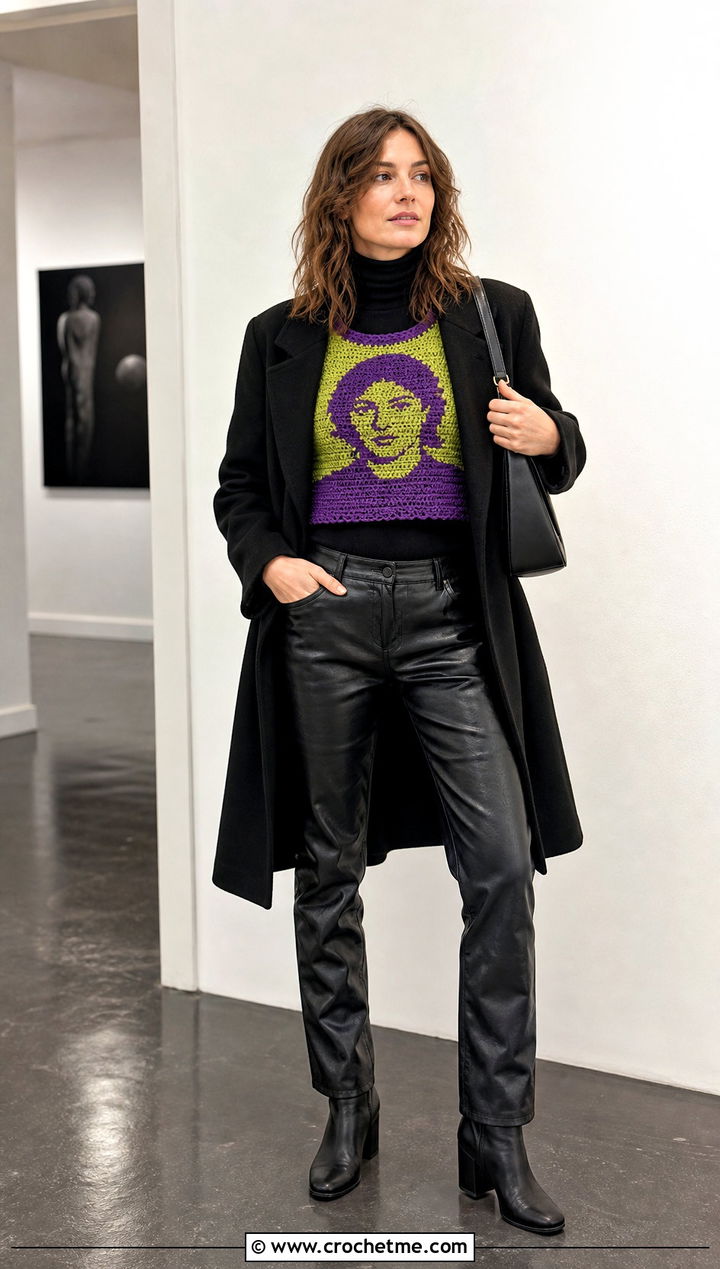 Paul McCartney Cropped Crochet Vest With Black Turtleneck And Leather Pants - 35 paul mccartney crochet vest outfit ideas