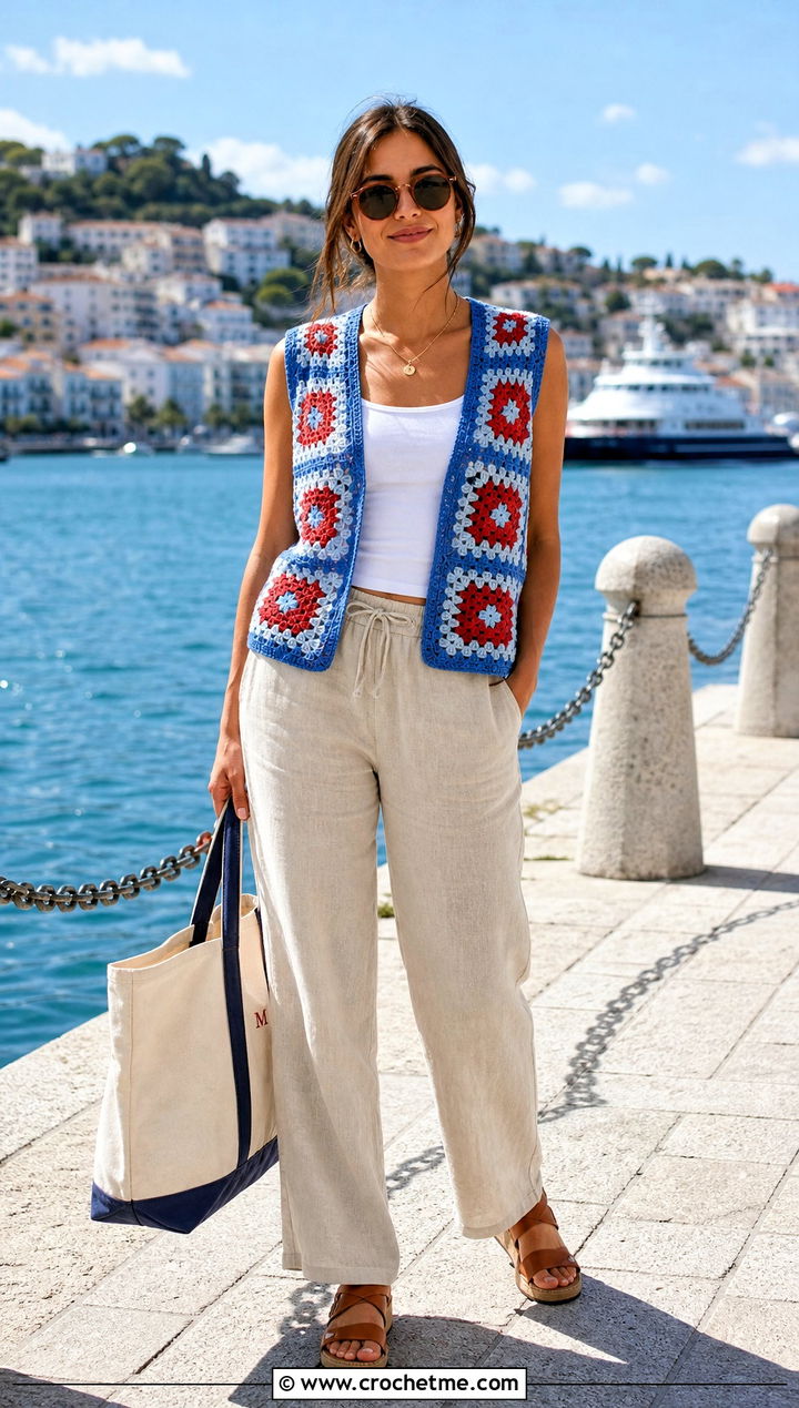 Paul McCartney Lightweight Crochet Vest With Linen Pants And Sandals - 35 paul mccartney crochet vest outfit ideas
