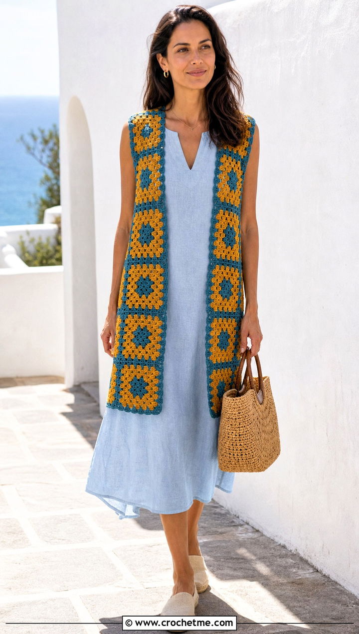 Paul McCartney Open Crochet Vest With Linen Dress And Espadrilles - 35 paul mccartney crochet vest outfit ideas