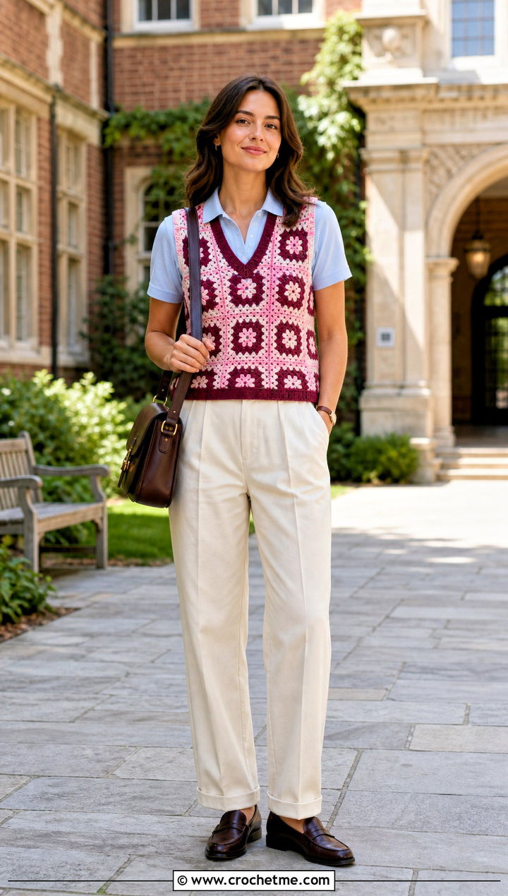 Paul McCartney V Neck Crochet Vest With Polo Shirt And Pleated Pants - 35 paul mccartney crochet vest outfit ideas