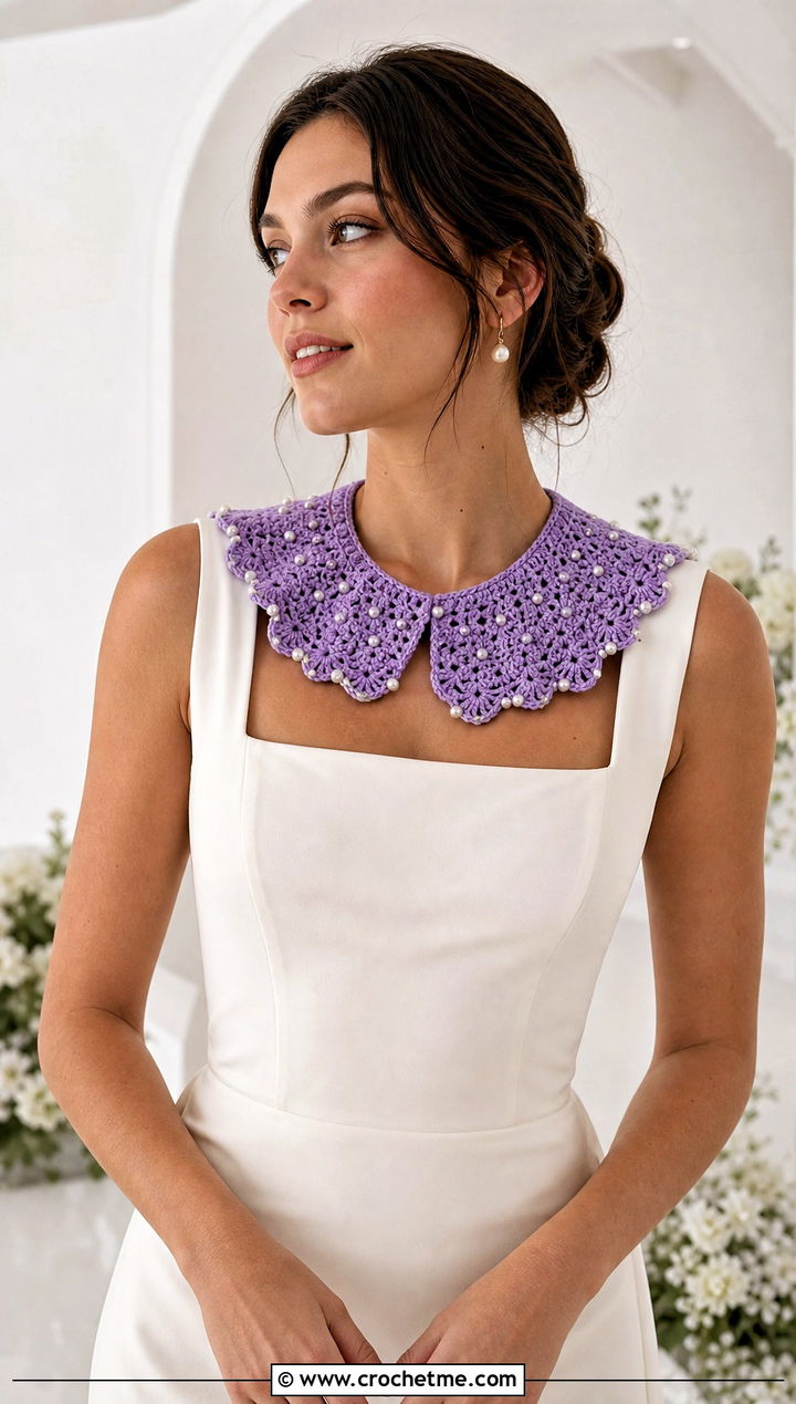 Pearl Beaded Crochet Collar With Square Neck Crepe Gown - 15 Wedding Necklace Crochet Collar Choker outfit ideas