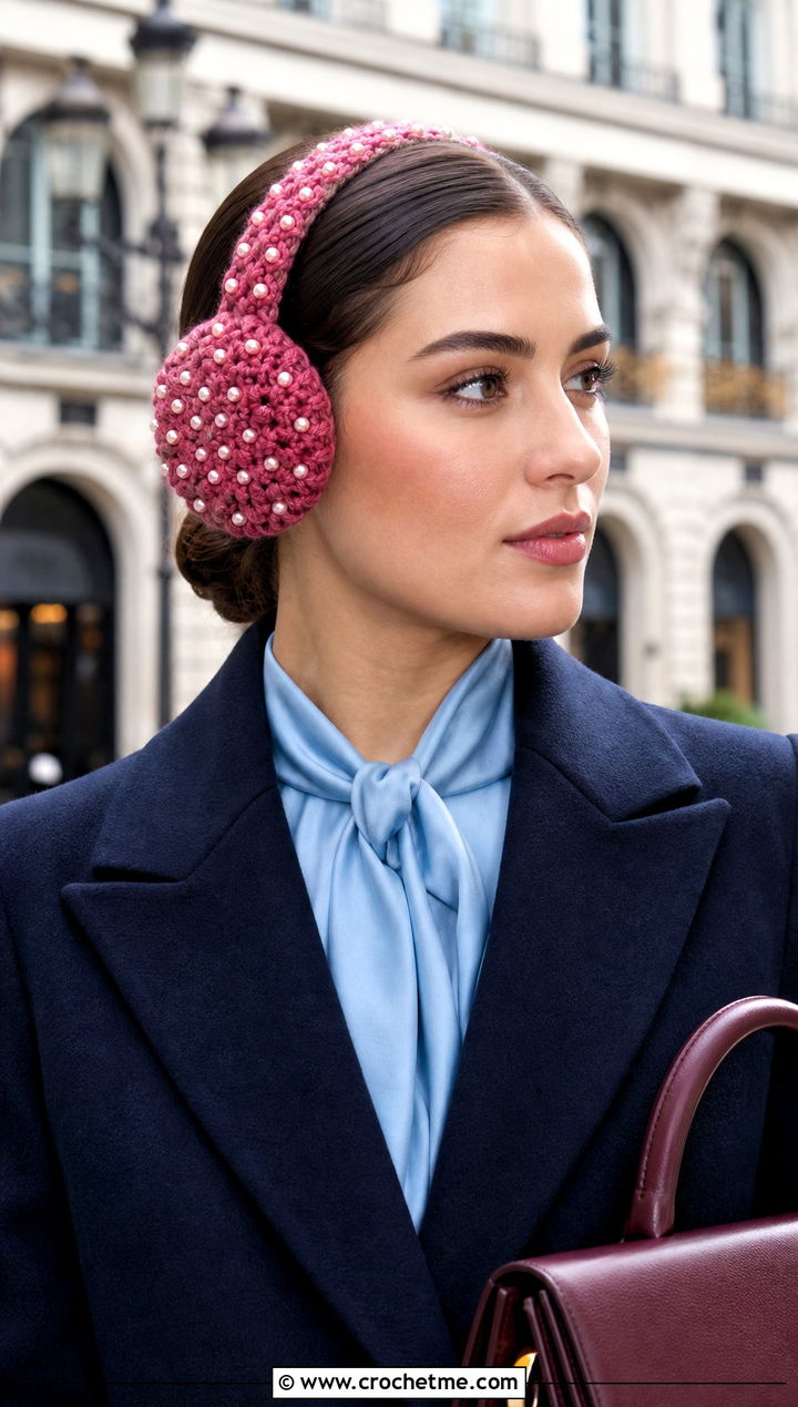 Pearl Crochet Earmuffs Headband With Tailored Coat - 25 Crochet Earmuffs Headband outfit ideas