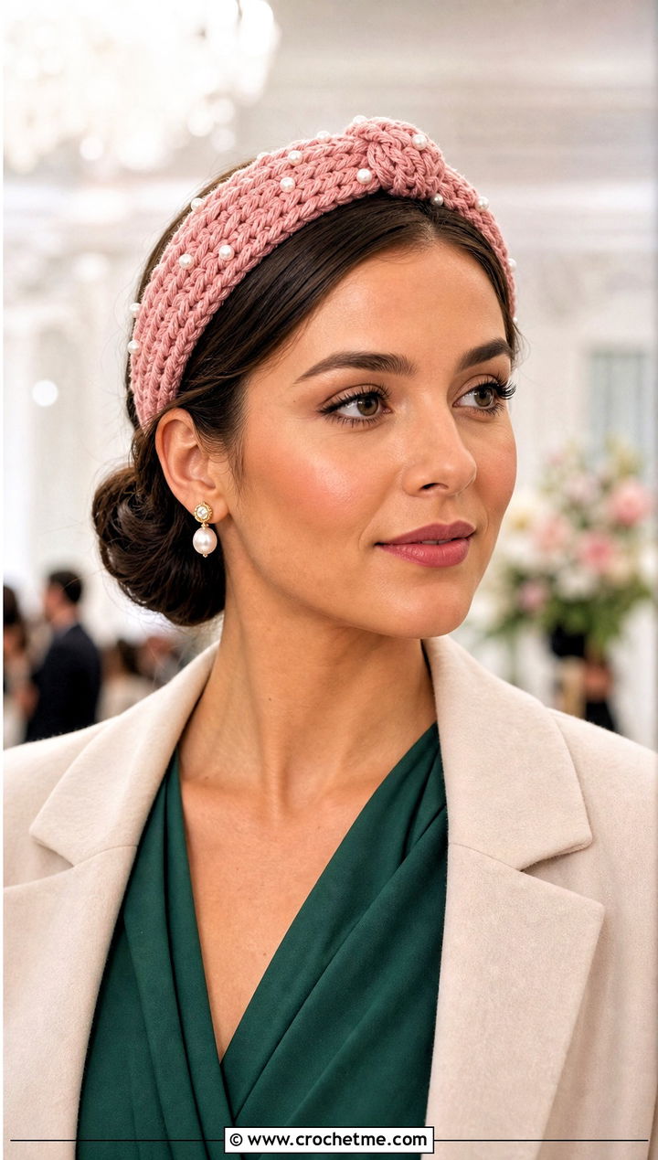 Pearl Detail Velvet Twist Crochet Headband With Midi Dress And Heels - 20 Velvet Twist Crochet Headband outfit ideas