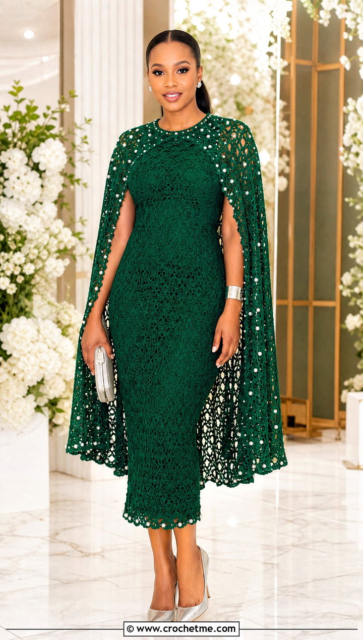 Pearl Embellished Crochet Cape Dress With Pointed Heels - 15 Pearl Embellished Crochet Dress outfit ideas