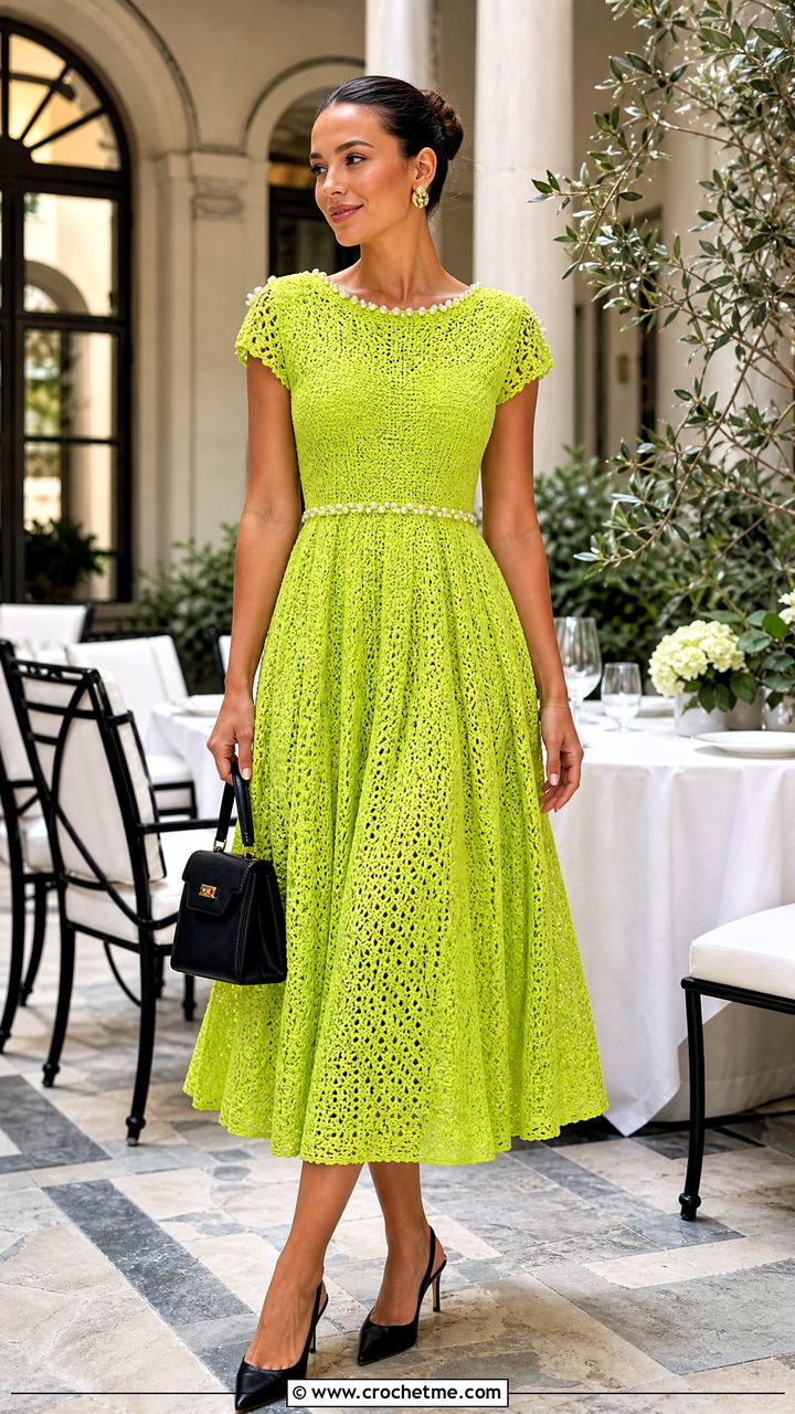 Pearl Trim Crochet Princess Dress With Slingback Heels - 35 crochet princess dress outfit ideas