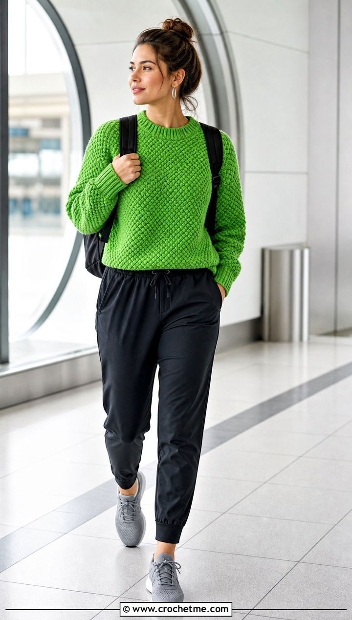 Pebble Stitch Crochet Sweater With Joggers - 25 Crochet Textured Sweater outfit ideas
