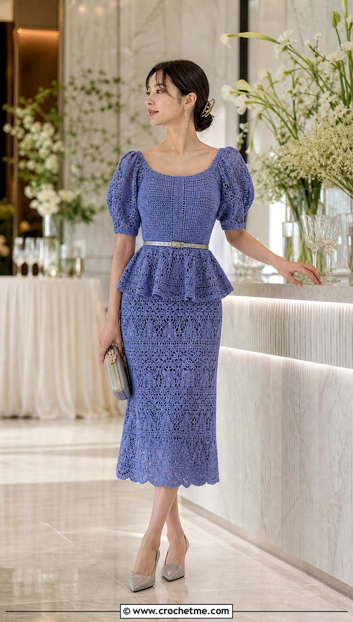 Peplum Bodice Crochet Milkmaid Dress With Kitten Heels - 30 crochet milkmaid dress outfit ideas