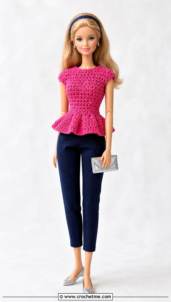 Peplum Crochet Doll Sweater With Slim Pants - 20 Crochet Sweater For Dolls outfit ideas