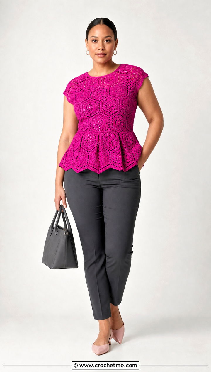 Peplum Hexagon Top With Ankle Pants - 35 crochet hexagon top outfit ideas