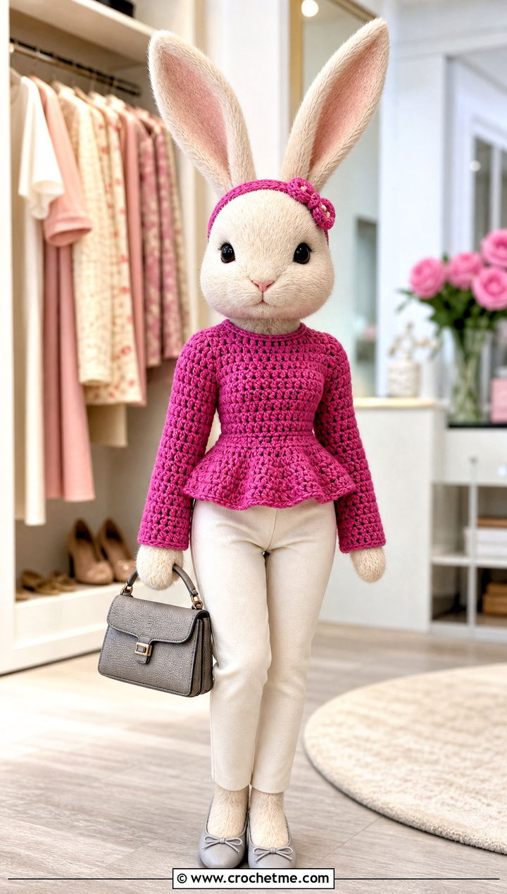 Peplum Toy Sweater With Slim Trousers - 25 Crochet Sweater For Toy outfit ideas