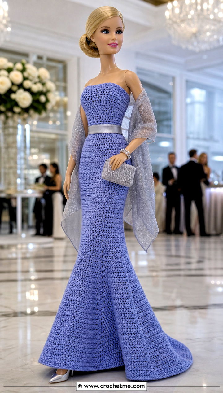 Periwinkle Trumpet Crochet Barbie Ball Gown - 30 crochet barbie ball gowns outfit ideas
