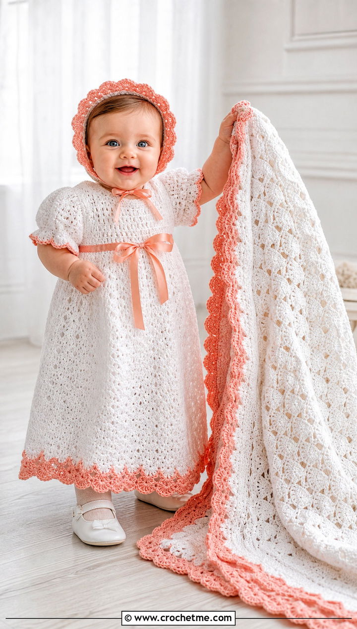Personalized Crochet Baptism Gown With Keepsake Blanket - 15 Crochet Baptism Gown outfit ideas