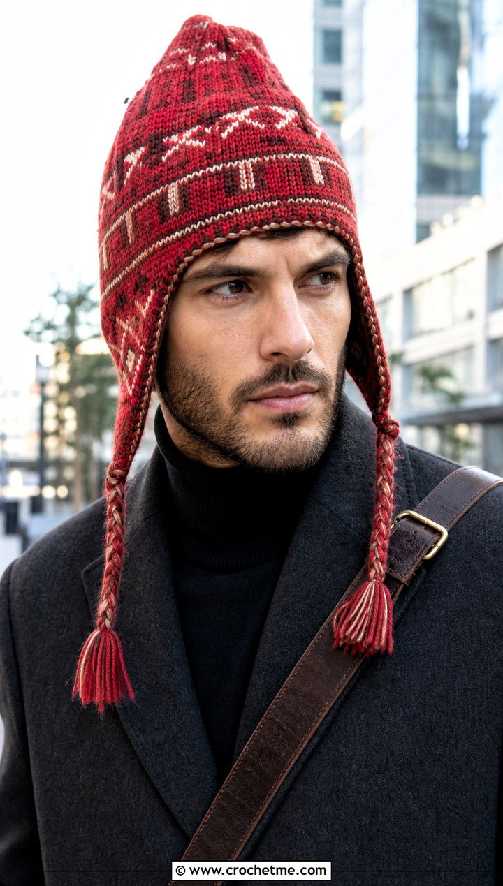 Peruvian Crochet Chullo Hat With Wool Overcoat - 15 Mens Crochet Hat With Earflaps outfit ideas