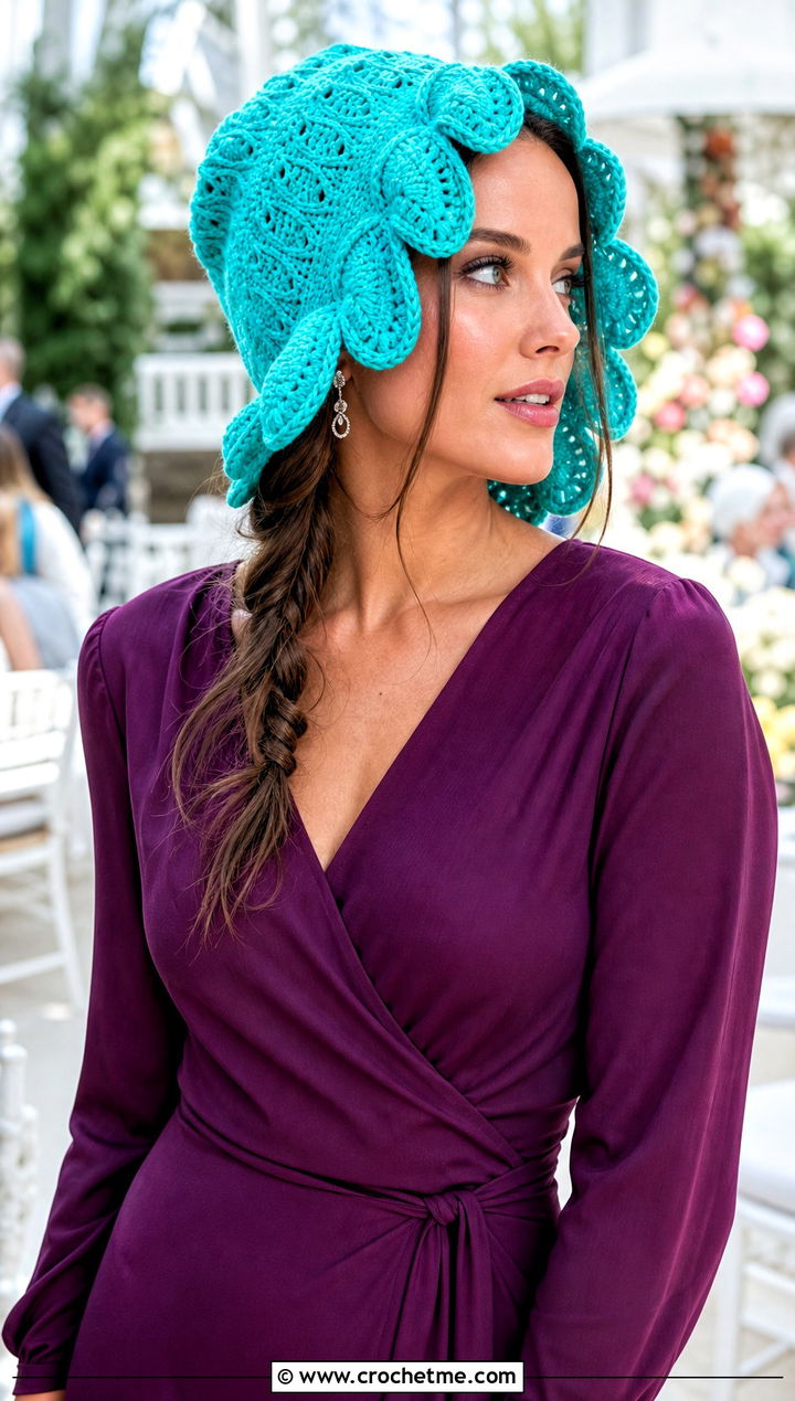 Petal Edge Bonnet With Wedding Guest Dress - 25 Crochet Hair Bonnet outfit ideas