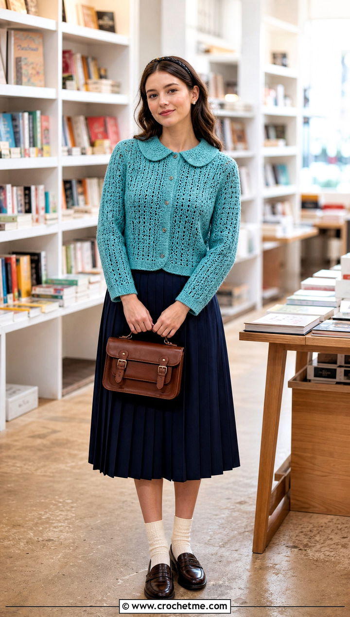 Peter Pan Collar Crochet Bed Jacket With Pleated Skirt - 25 Crochet Bed Jackets outfit ideas