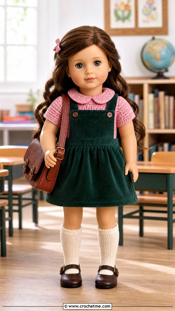 Peter Pan Collar Crochet Doll Shirt With Pinafore Dress - 35 crochet doll shirt outfit ideas