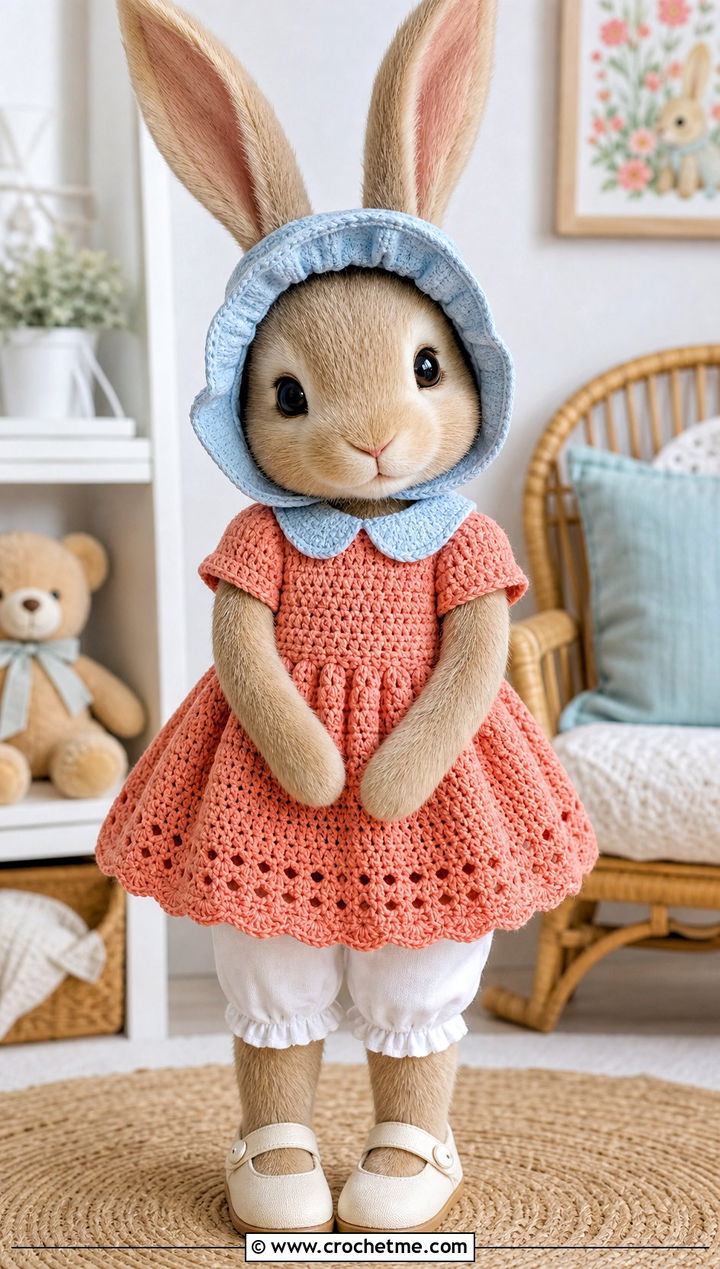 Peter Pan Collar Crochet Dress With Bonnet - 35 crochet jellycat clothes and outfit ideas