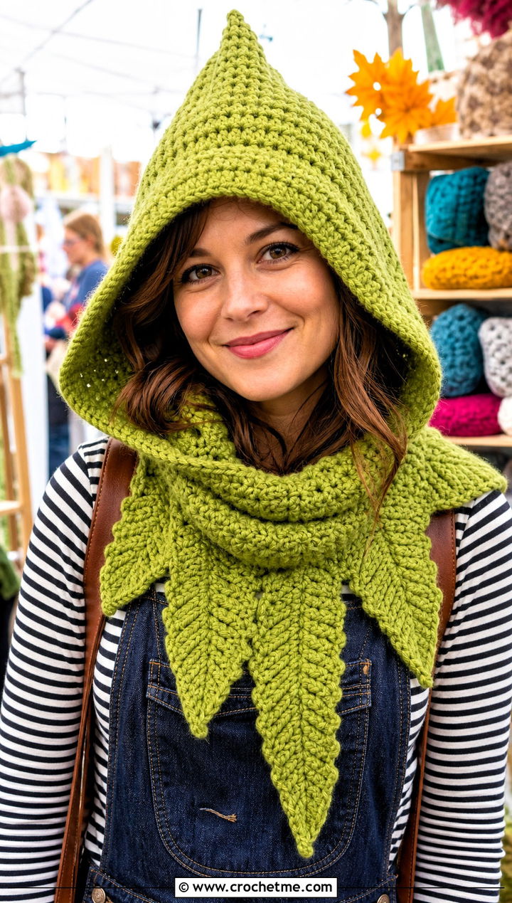 Peter Pan Hooded Cowl Crochet Scarf With Overalls - 20 Crochet Disney Scarf outfit ideas
