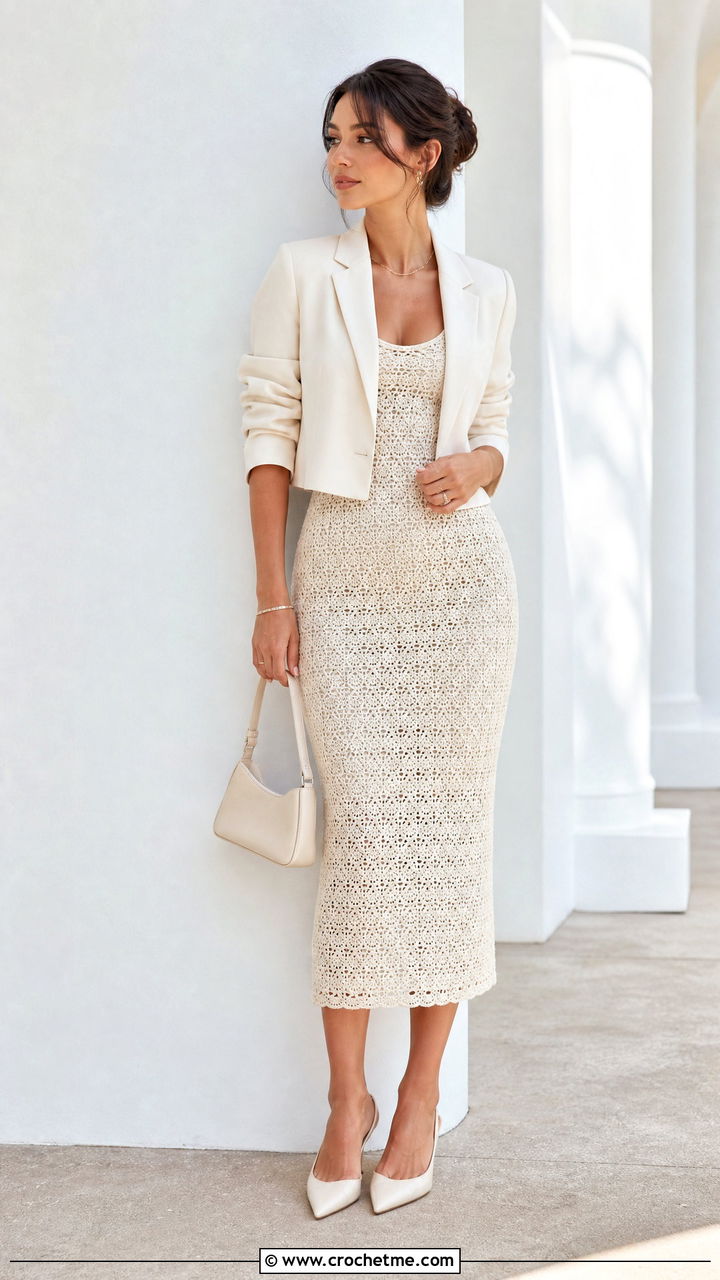 Petite Crochet Dress Monochrome Outfit - 35 crochet dress outfit ideas