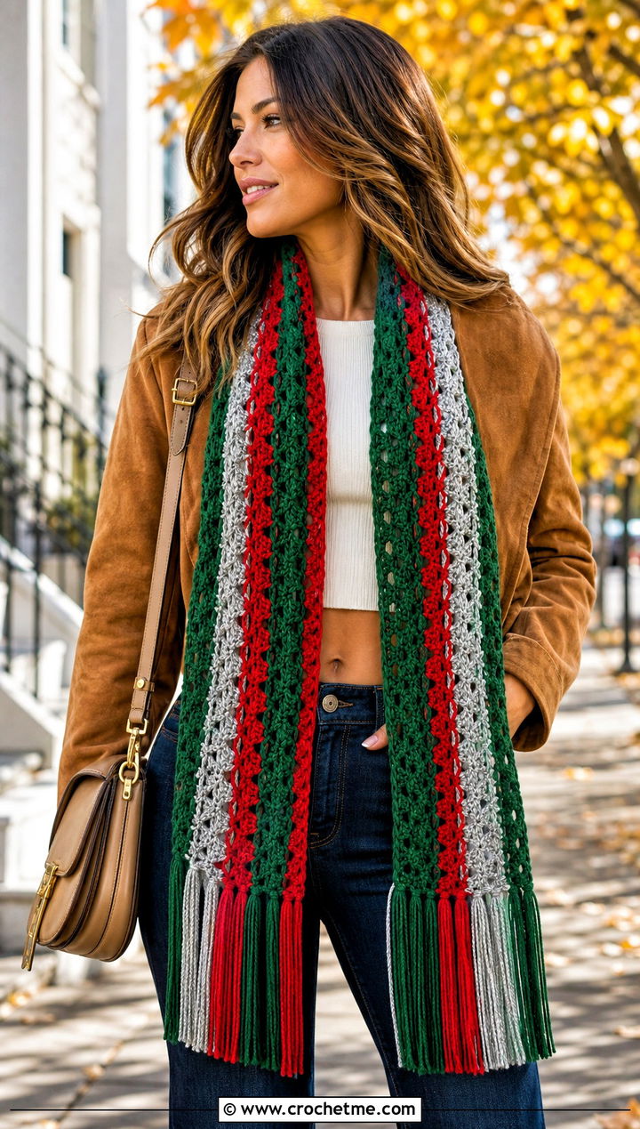 Philadelphia Eagles Fringe Scarf With Suede Jacket And Flare Jeans - 20 Philadelphia Eagles Crochet Scarf outfit ideas