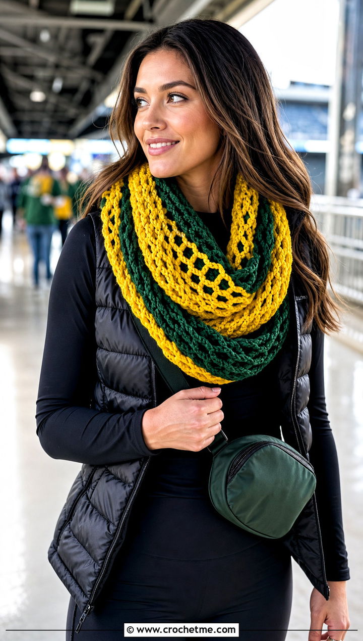 Philadelphia Eagles Infinity Scarf With Puffer Vest And Leggings - 20 Philadelphia Eagles Crochet Scarf outfit ideas