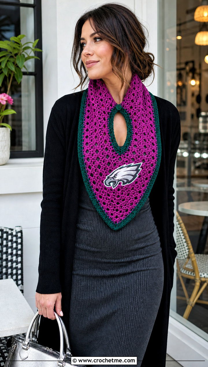 Philadelphia Eagles Keyhole Scarf With Cardigan And Midi Dress - 20 Philadelphia Eagles Crochet Scarf outfit ideas