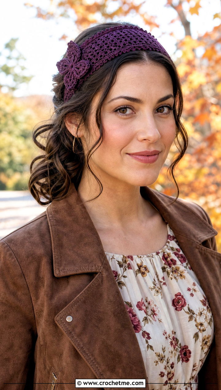 Picot Edge Butterfly Crochet Headband With Floral Dress - 15 crochet butterfly headband outfit ideas