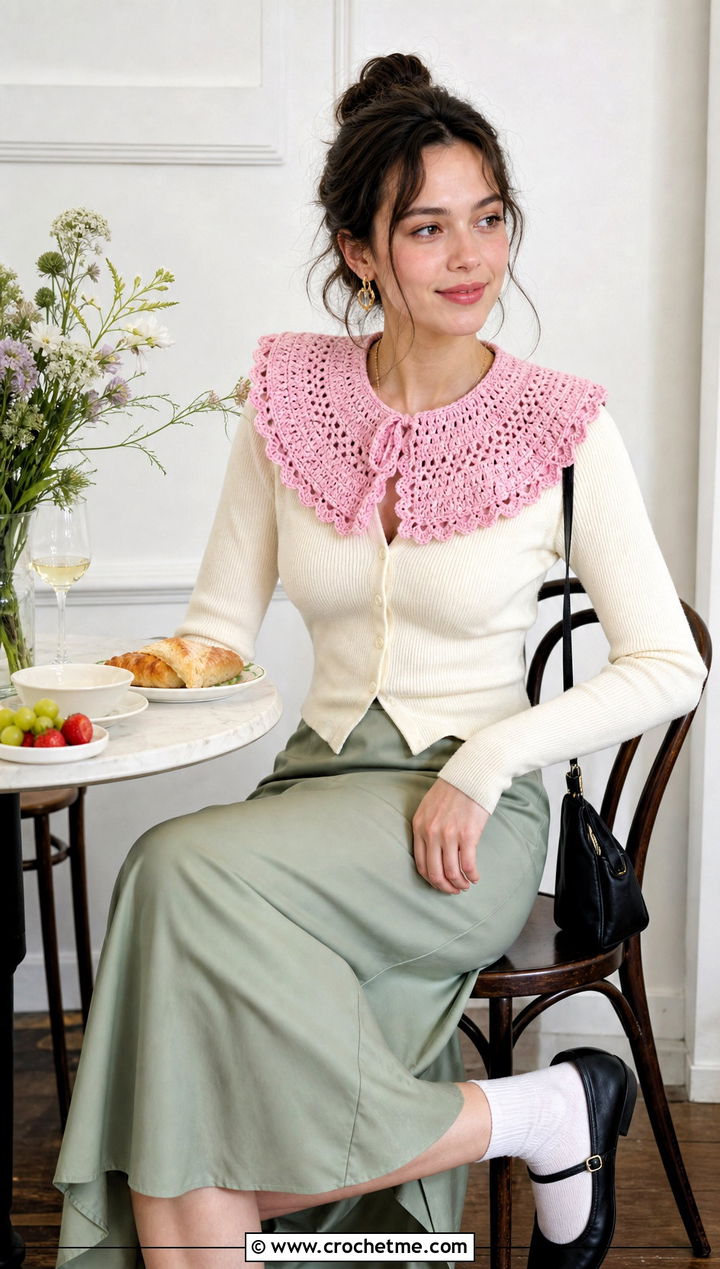 Picot Edge Clown Crochet Ruffle Collar With Cardigan - 25 Clown Crochet Ruffle Collar outfit ideas