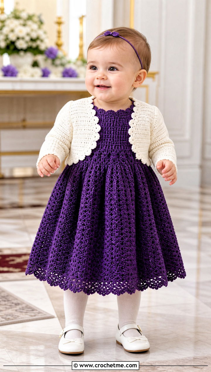 Picot Edge Crochet Baptism Gown With Bolero - 15 Crochet Baptism Gown outfit ideas