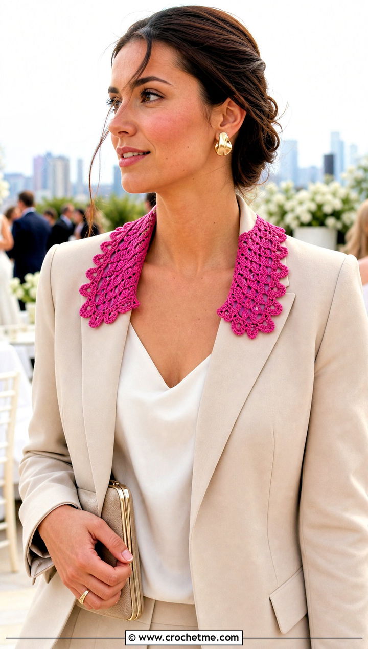Picot Edge Crochet Collar With Modern Pantsuit - 15 Crochet Collar For Wedding outfit ideas