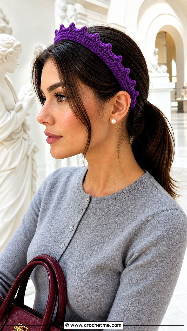 Picot Edge Crochet Headband With Cardigan - 30 boho crochet headband outfit ideas