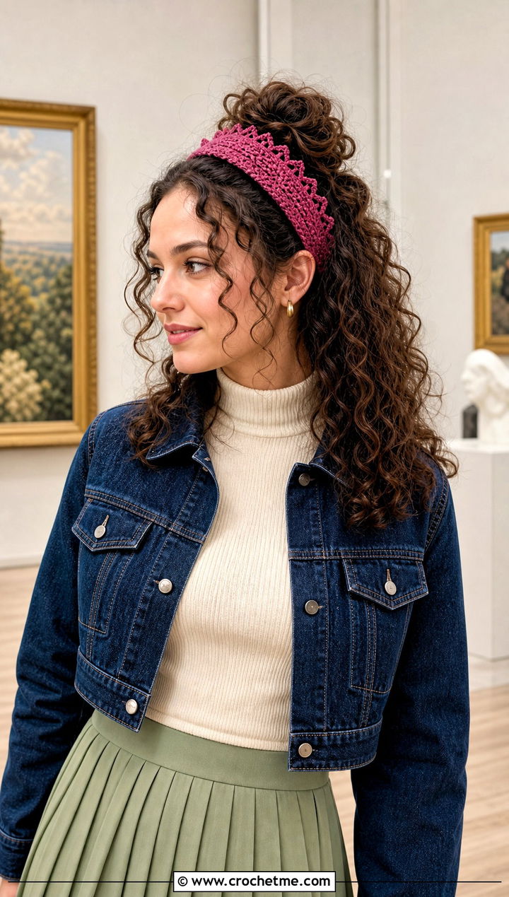 Picot Edge Crochet Headband With Pleated Skirt - 30 crochet headband curly hair outfit ideas