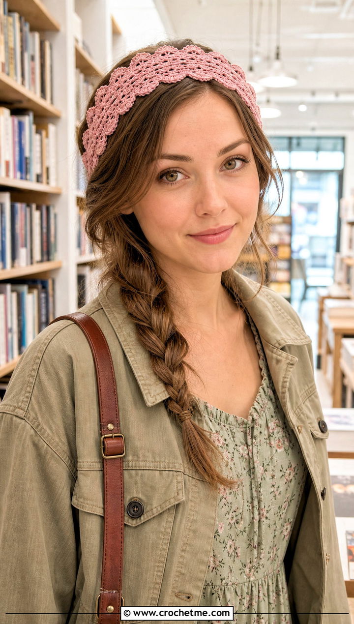 Picot Edge Crochet Hippie Headband With Prairie Dress - 25 crochet hippie headband outfit ideas