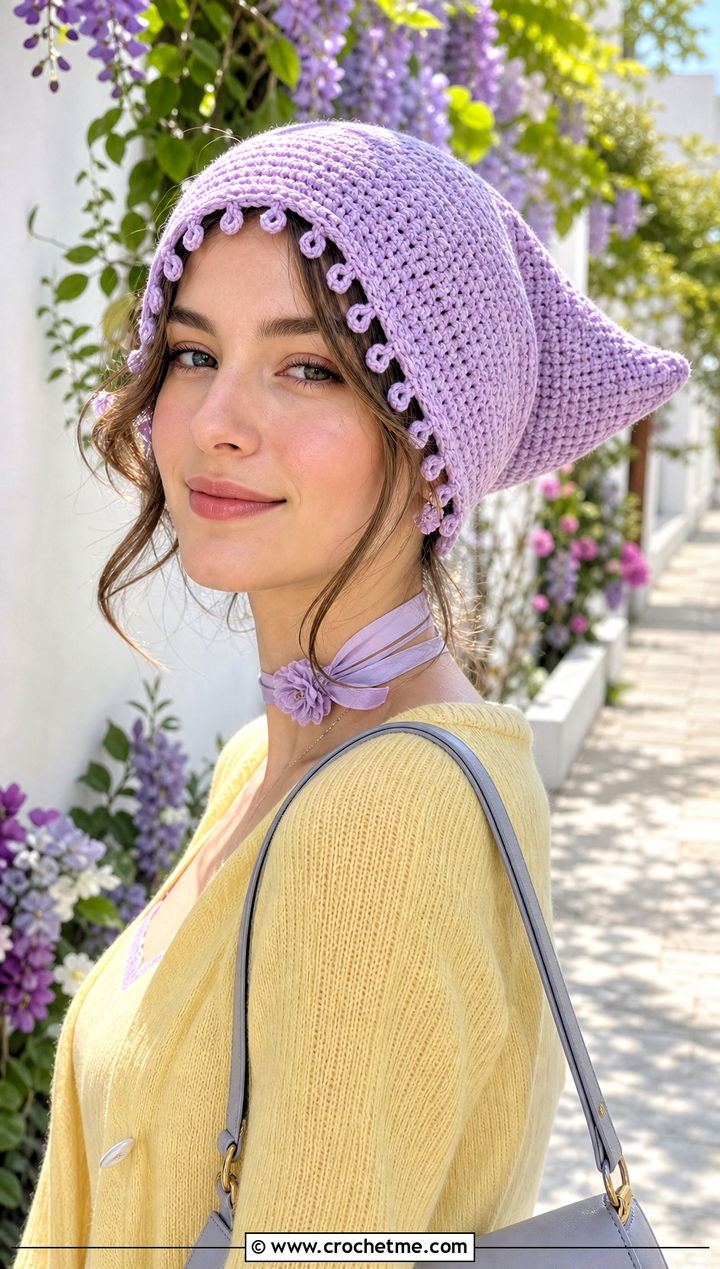 Picot Edge Crochet Link Hat With Cardigan Set - 30 crochet link hat outfit ideas