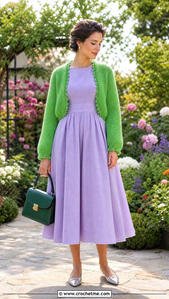 Picot Edge Crochet Mohair Bolero With Tea Dress - 30 crochet mohair bolero outfit ideas