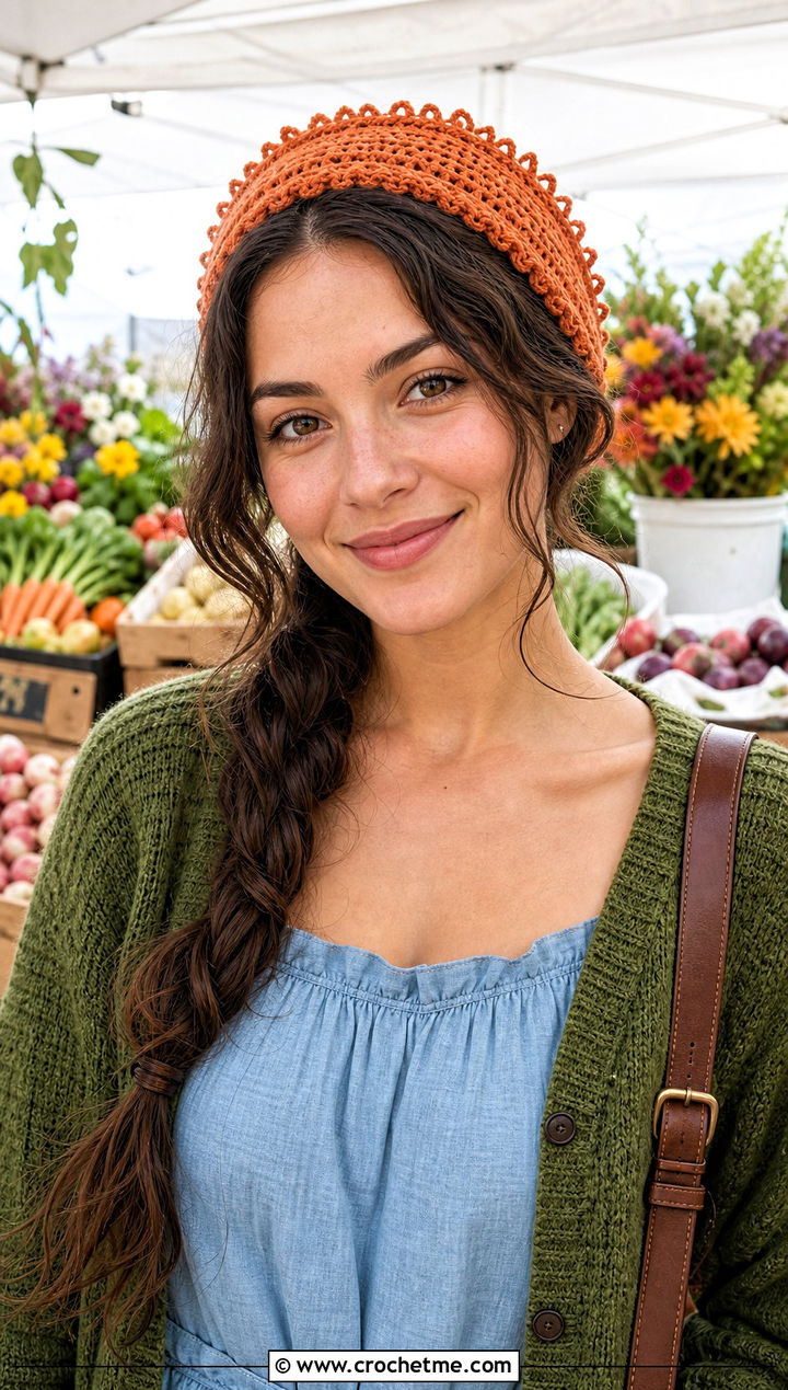Picot Edge Crochet Twist Headband With Cottagecore Outfit - 30 crochet twist headband outfit ideas