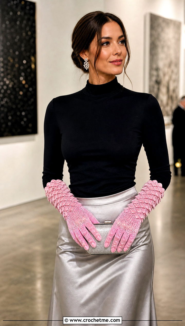 Picot Edge Dragonscale Gloves With Satin Skirt - 15 Dragonscale Crochet Gloves outfit ideas
