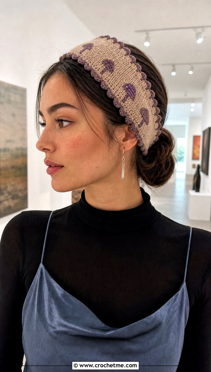 Picot Edge Mushroom Headband With Slip Dress - 25 mushroom crochet headband outfit ideas