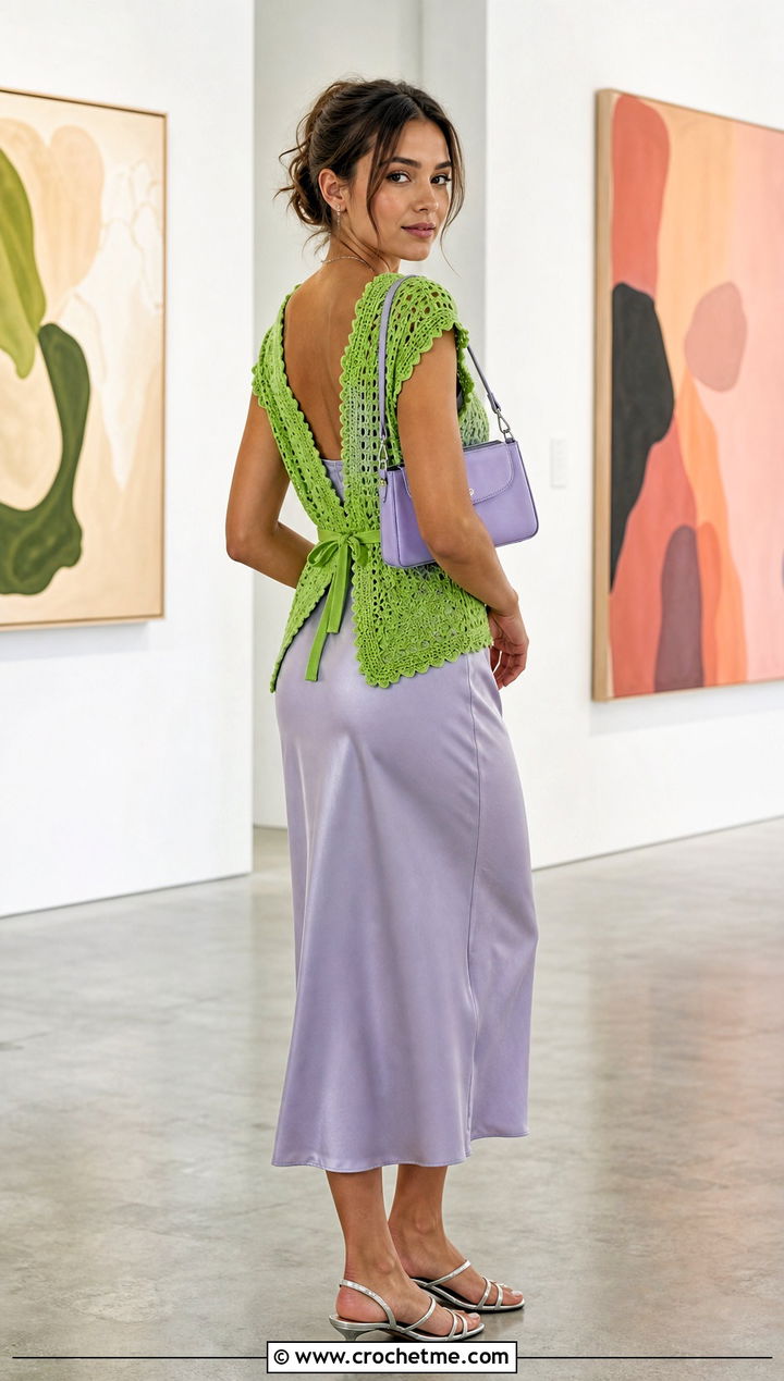 Picot Edge Tie Back Crochet Top Over A Slip Dress - 15 tie back crochet top outfit ideas