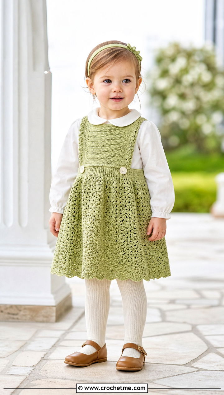 Pinafore Crochet Baptism Dress With Cotton Blouse - 15 crochet baptism dress outfit ideas