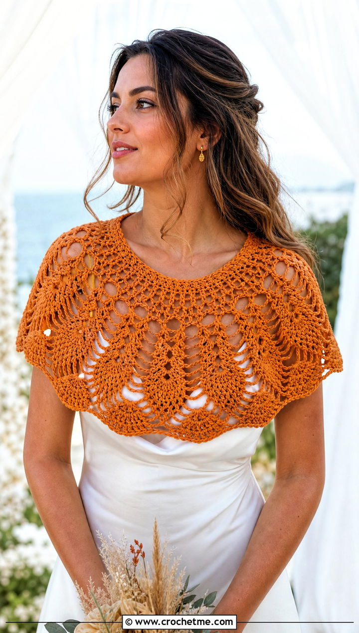 Pineapple Crochet Cape Collar With Satin Slip Wedding Dress - 15 crochet collar for wedding dress diy outfit ideas