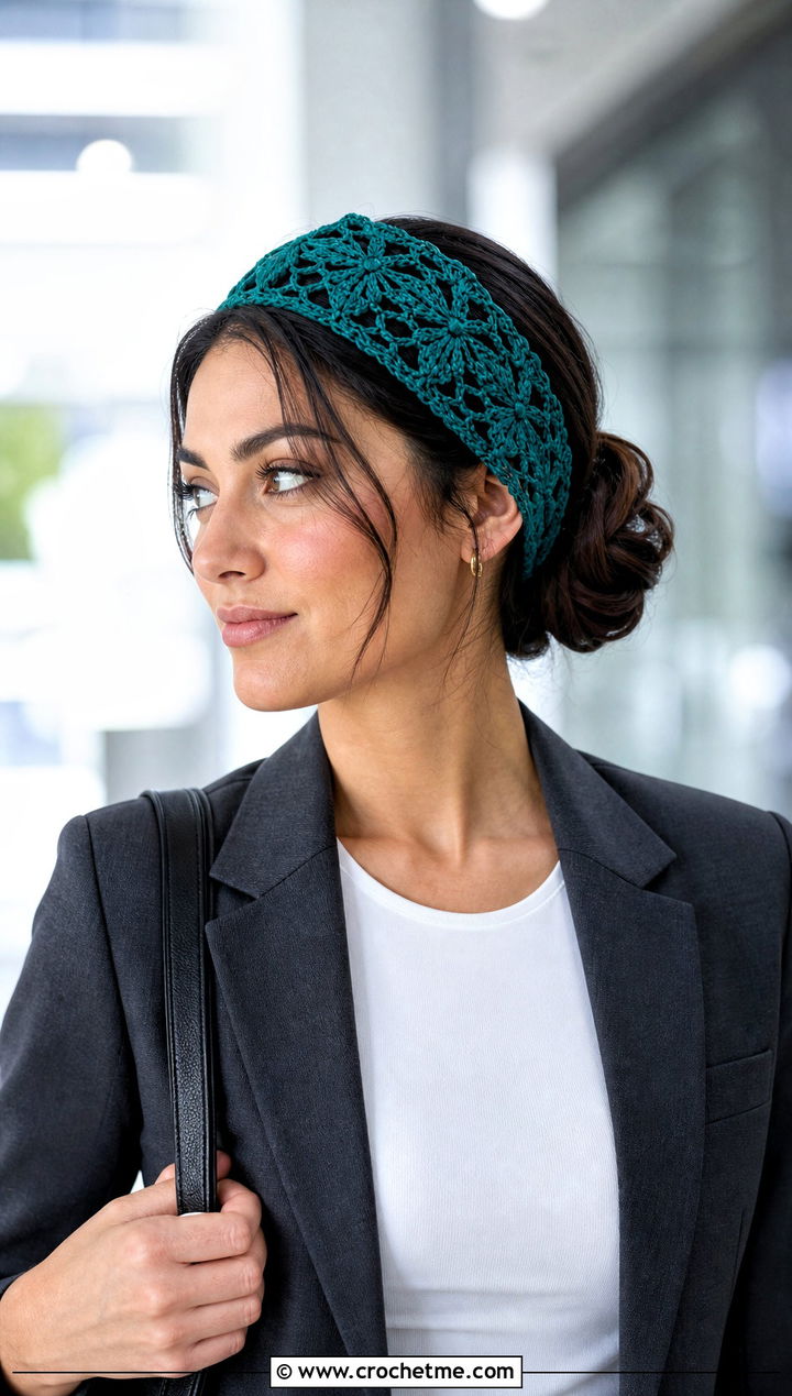 Pineapple Crochet Lace Headband With Blazer And Trousers - 30 crochet lace headband outfit ideas