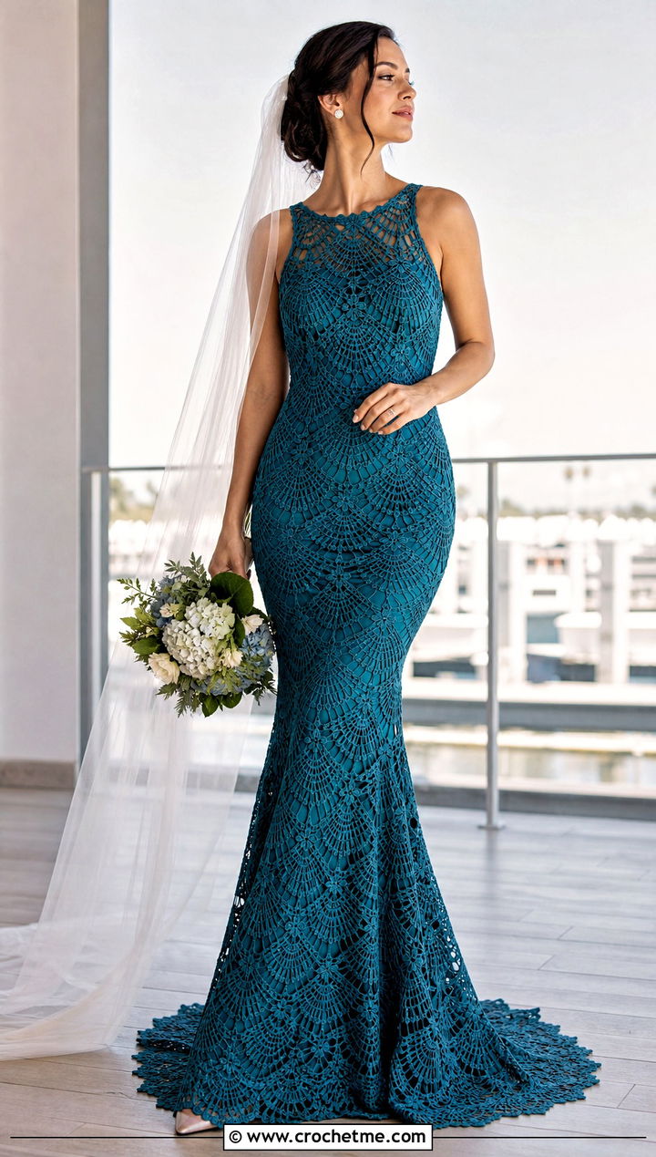 Pineapple Crochet Lace Mermaid Wedding Dress - 30 crochet lace wedding dress outfit ideas