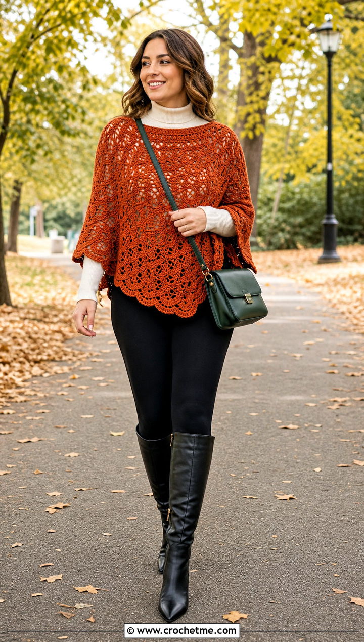 Pineapple Crochet Poncho Top With Leggings - 30 pineapple crochet top outfit ideas