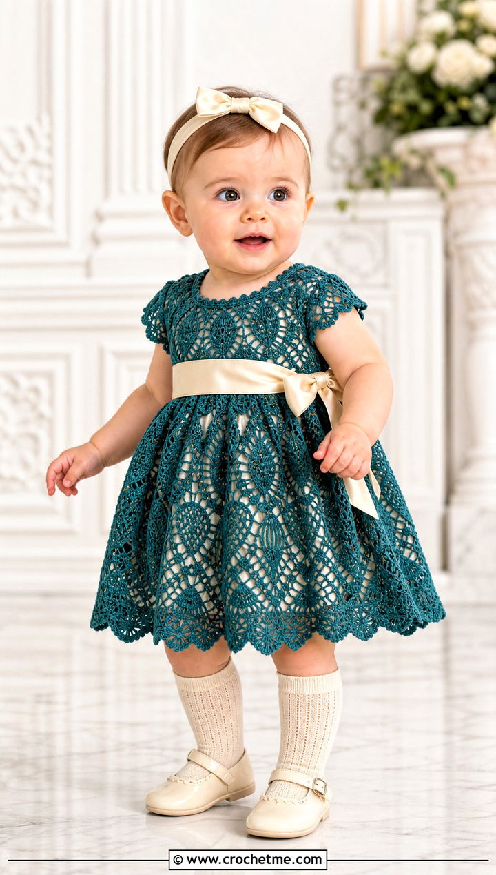 Pineapple Lace Crochet Baptism Dress With Silk Sash - 15 crochet baptism dress outfit ideas