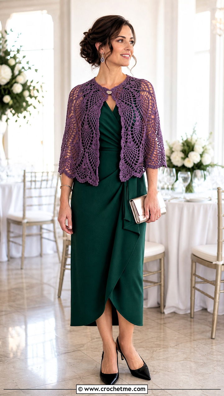 Pineapple Lace Crochet Capelet Shawl With Wrap Dress - 30 crochet caplet shawl outfit ideas