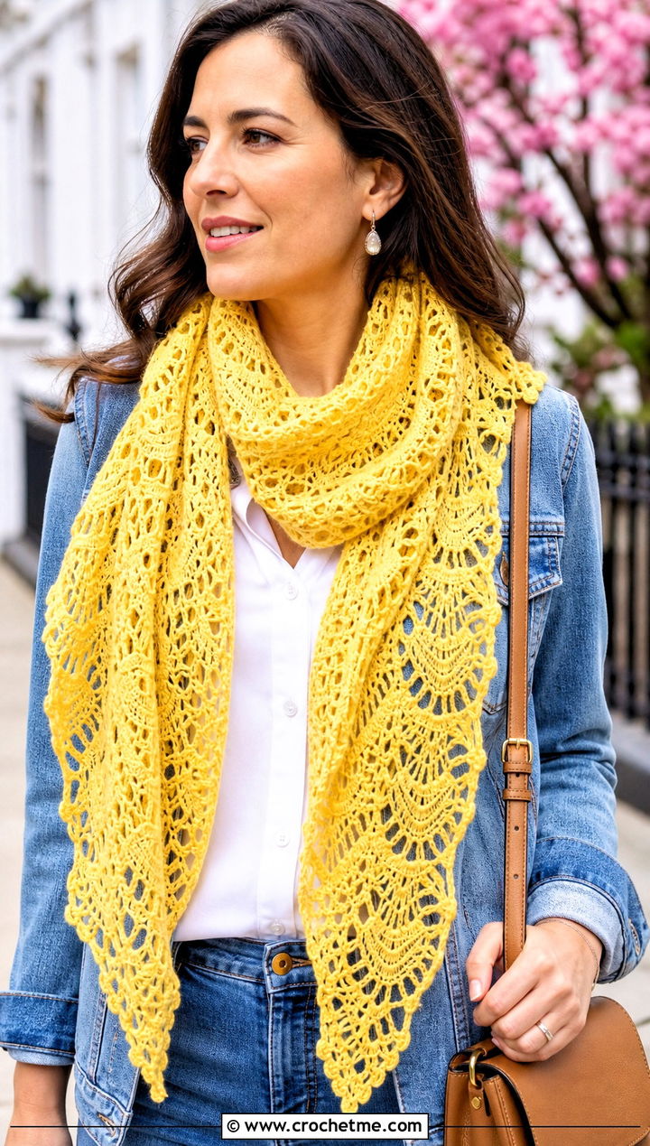 Pineapple Lace Crochet Mantle Scarf With White Shirt And Jeans - 20 Crochet Mantle Scarf outfit ideas