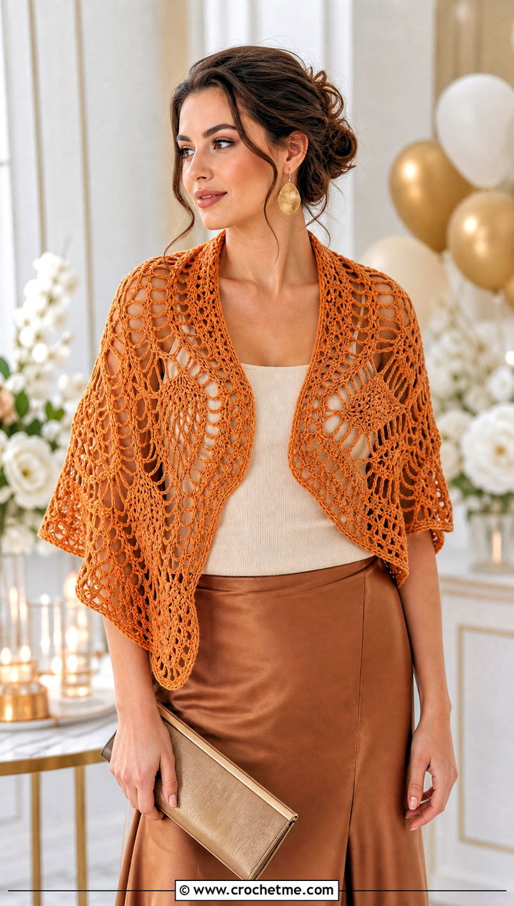 Pineapple Lace Crochet Semi Circle Shawl With Satin Skirt - 25 Crochet Semi Circle Shawl outfit ideas